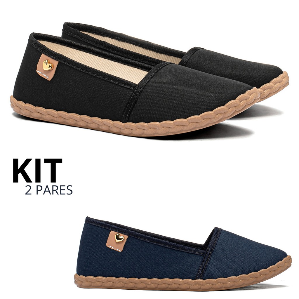 Combo 1 e 2 Pares Sapatilha Feminina  Conforto Flexível Preta