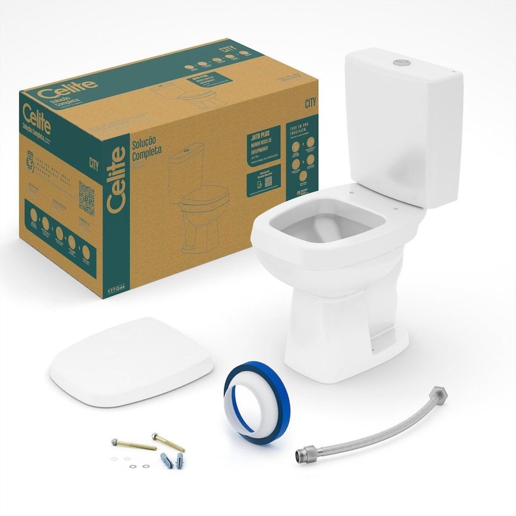 Kit de Bacia com Caixa Acoplada 3/6L e Itens de Instalação City Celite Branco Branco