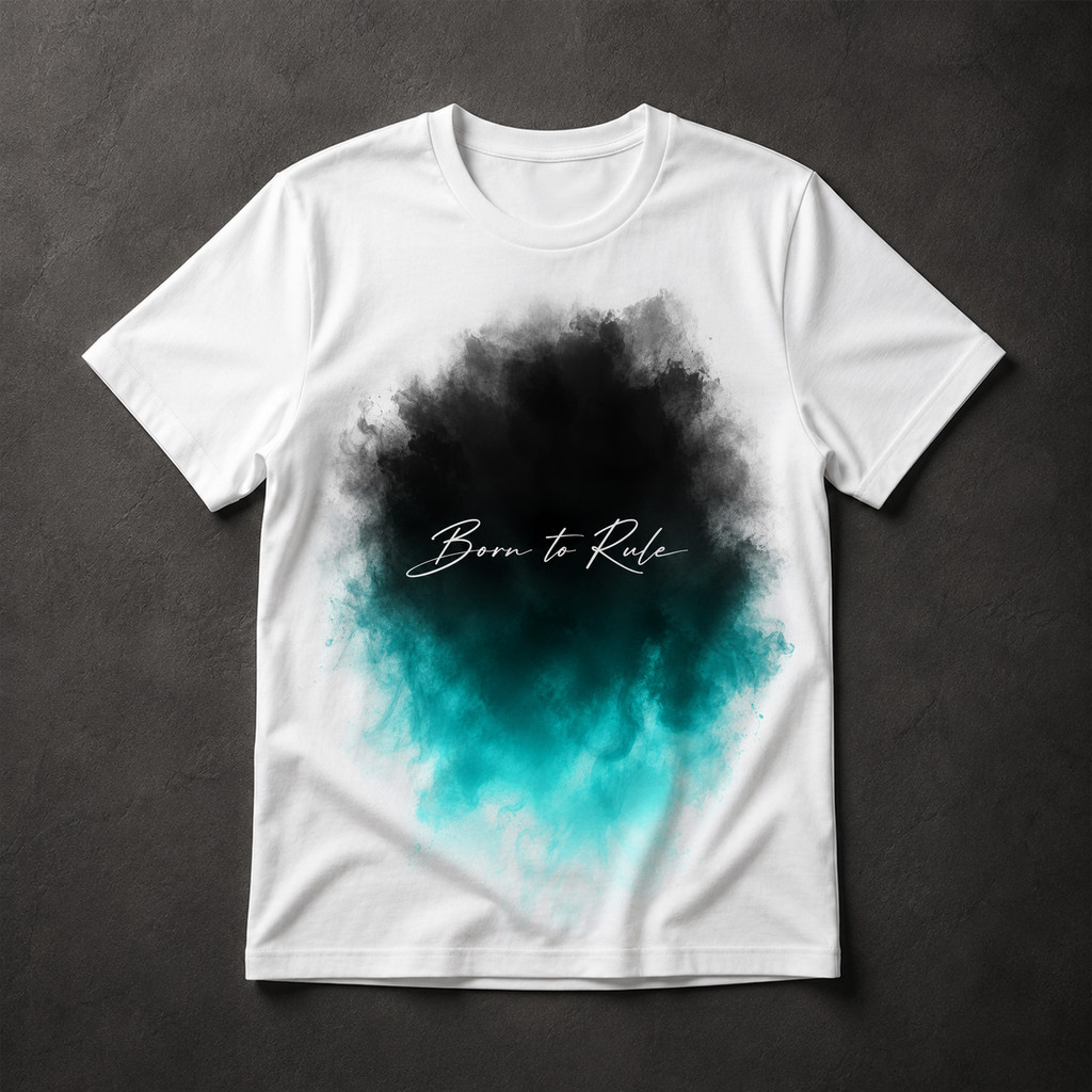 Camiseta Masculina Born to Rule Frase Motivacional Fumaça Turquesa Estilo Urbano