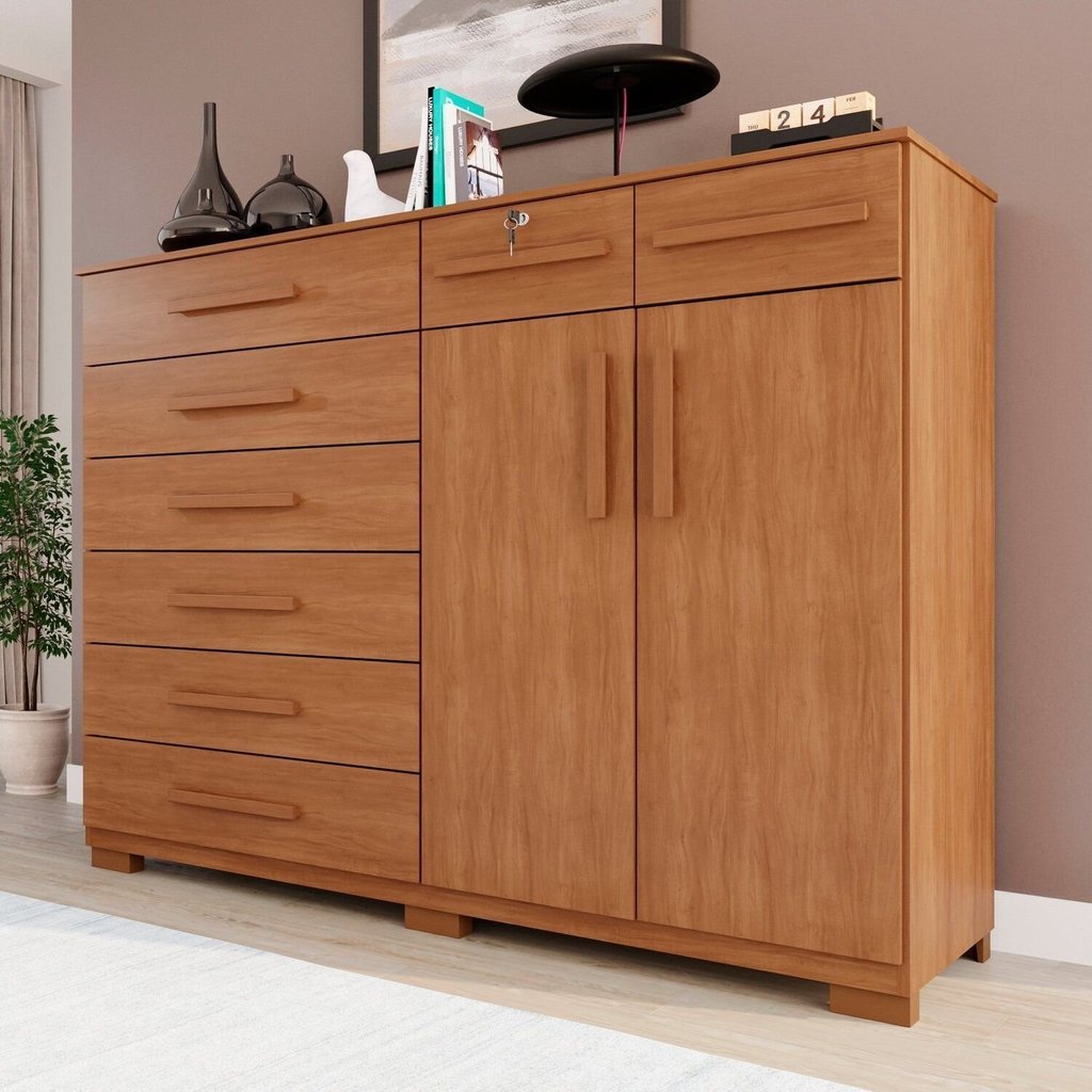 Cômoda para Quarto 2 Portas 8 Gavetas Esmeralda Expresso Móveis Marrom/Cinamomo Cinamomo