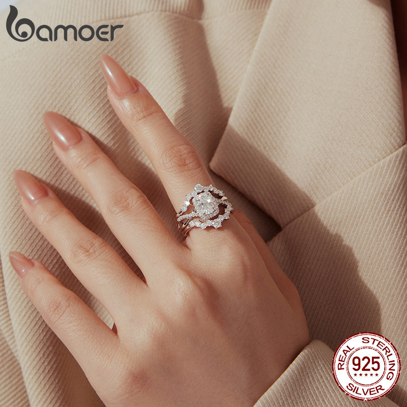 Anel De Prata Esterlina 925 Bamoer Série Moissanite Joias De Noivado Presentes P