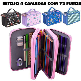 Estojo Box/Estojo 100 Pens/Estojo Escolar 72 Furos Com 4 Camadas/ Estojo Quadrado/Estojo De Lápis De Grande Para Meninas