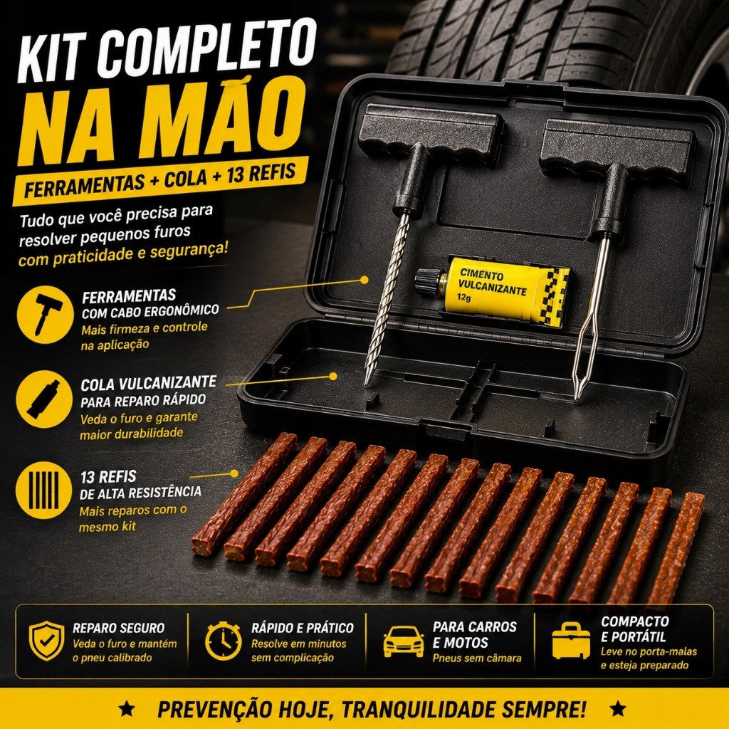 Kit Reparo De Pneu Sem Câmara Carro E Moto Com Refil Macarrão Borracheiro Completo | Envio Imediato — imagem 2 de 2