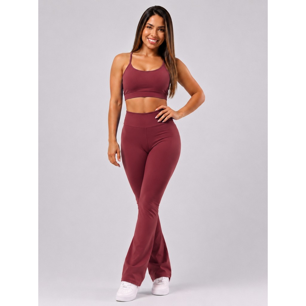 Conjunto Calça Fitness Bailarina Academia Top alcinha forrado Legging Flare Suplex Zero Transparência Feminina