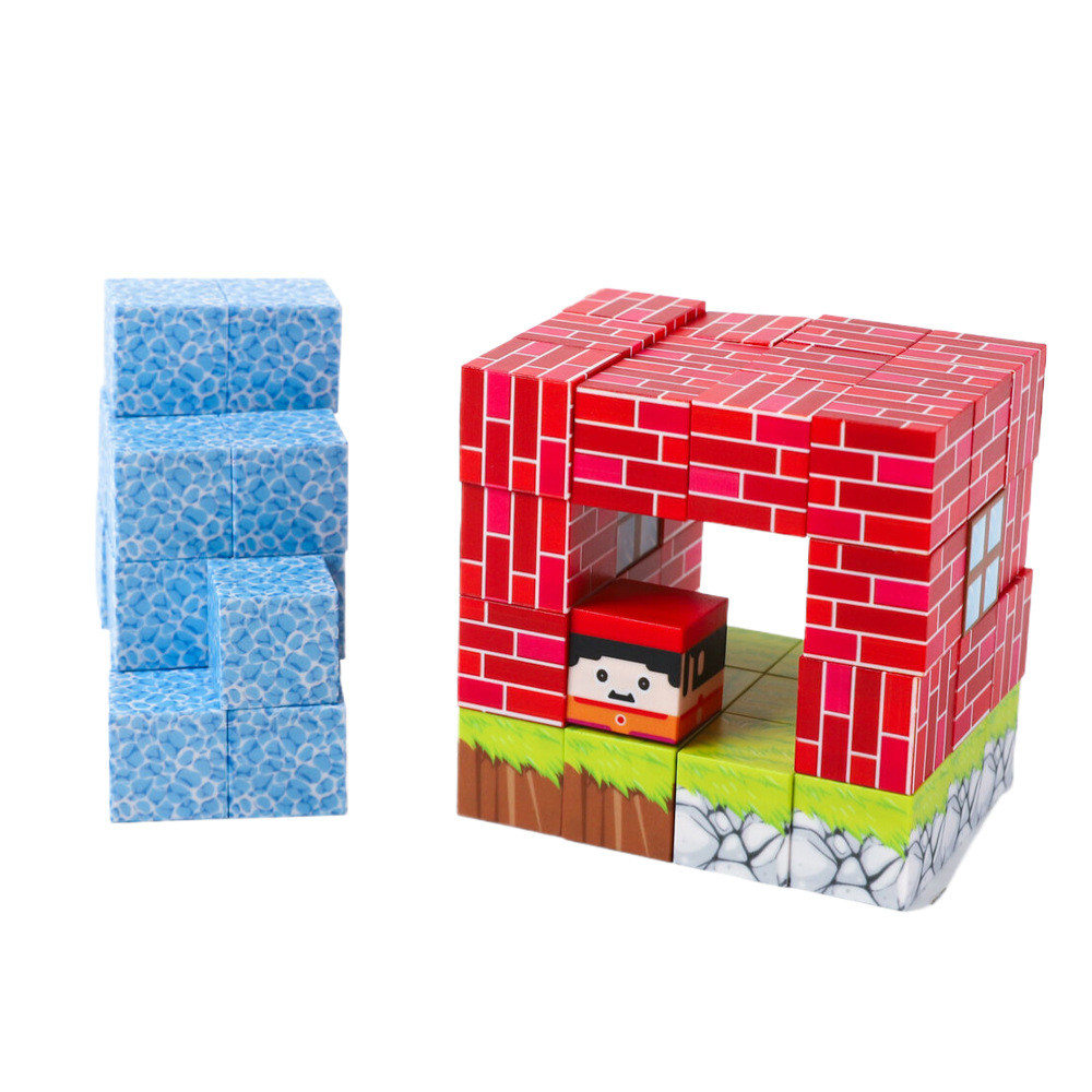 Magnético My Cube World Farm Series Caixa de ferro para viagem portátil a qualquer hora montagem de brinquedos educativo