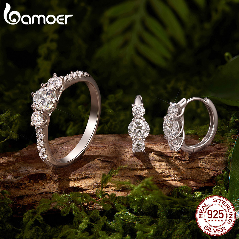 Brincos De Argola De Moissanite De Três Pedras De Prata Esterlina 925 Bamoer Com Certificado Joias Da Moda Para Presente