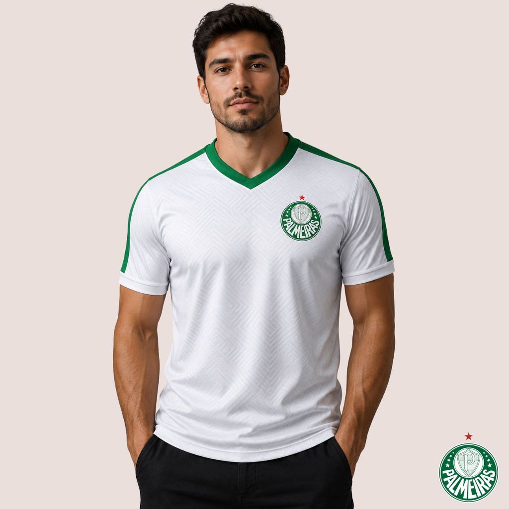 Camiseta Masculina Esportiva Palmeiras Branca e Verde Manga Curta Ideal Para Uso Casual