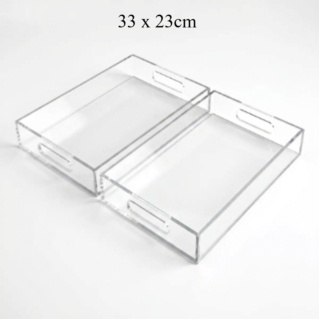 kit 2 Bandeja De Acrílico 33 x 23cm Multiuso Organizador Transparente Com Alça Pegador