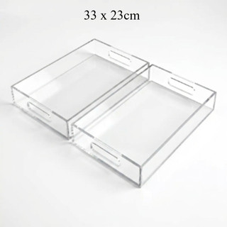 kit 2 Bandeja De Acrílico 33 x 23cm Multiuso Organizador Transparente Com Alça Pegador