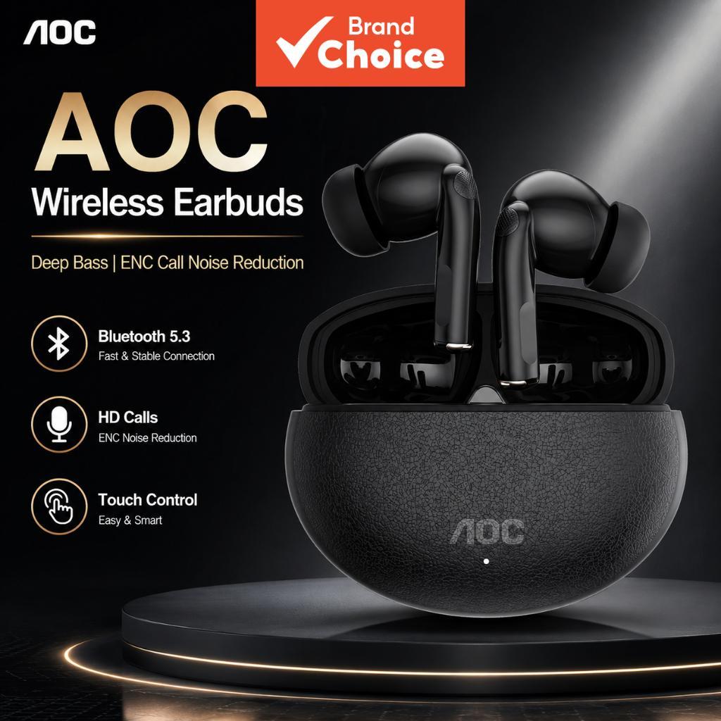 Fones de Ouvido Bluetooth 5.3 AOC Sem Fio Intra-Auriculares Graves Potentes Cancelamento de Ruído ENC Controle Touch 30H
