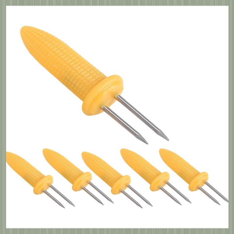 (Uft) 6 Peças De Rack De Milho Na Espiga Espetos De Garfo De Aço Inoxidável Com Alça De Silicone