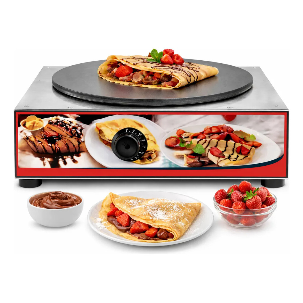 Chapa Panquequeira Crepeira Frances Máquina de Fazer Panqueca Elétrica Inox Disco 37 CM 127V ou 220V