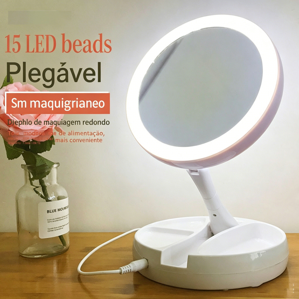 ANA 1108 Espelho com Led De Mesa Com Aumento 10x Led luz Dobravel Para Maquiagem