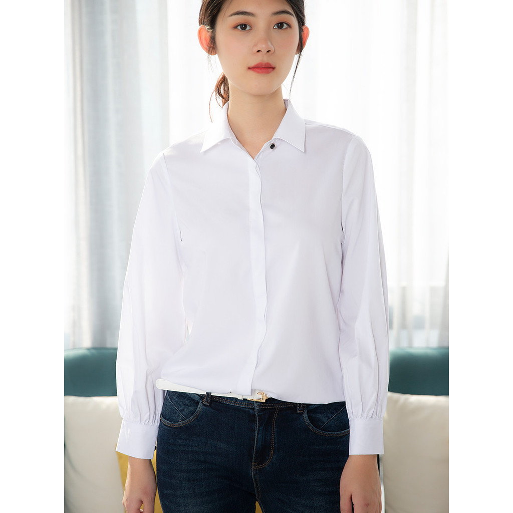 Camisa branca feminina moda Design elegante nicho estilo francês manga bufante camisa branca 2026 verão novo estilo femi