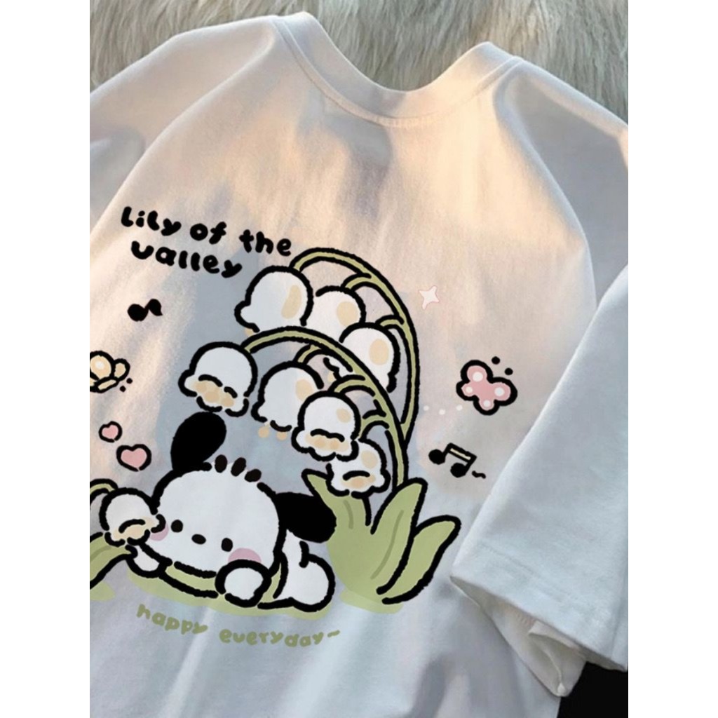 Algodão puro verão Pacha cão dos desenhos animados impresso manga curta camiseta crianças solto médio grande crianças es