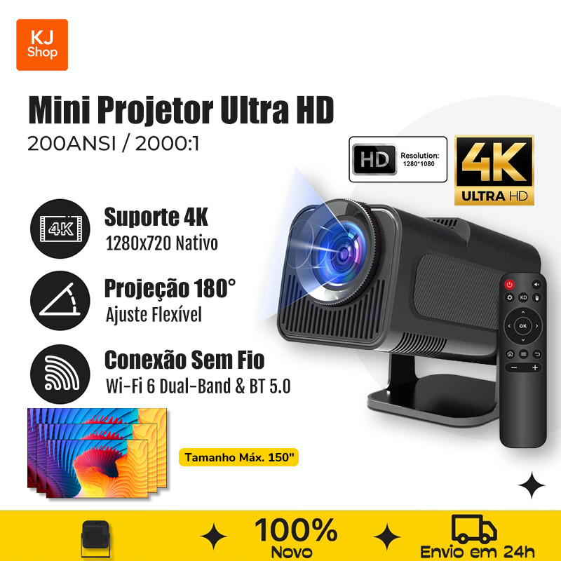 Projetor HY320 PRO Original | 720P Nativo (Suporta 4K) Android 11 Wifi 6 | Mais Brilho que HY300 | Cinema em Casa em Oferta na Shopee
