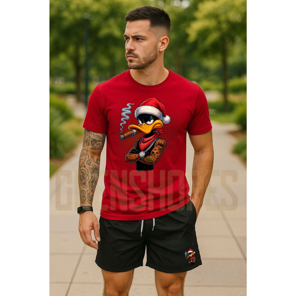 Conjunto Kit Camiseta E Bermuda Tectel Estampa Pato Natal Camisa Masculina Premium