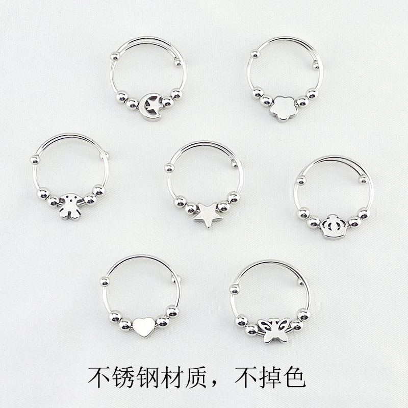 Anel de Alívio de Ansiedade com Contas Rotativas de Camada Dupla em Aço Inoxidável em Oferta na Shopee