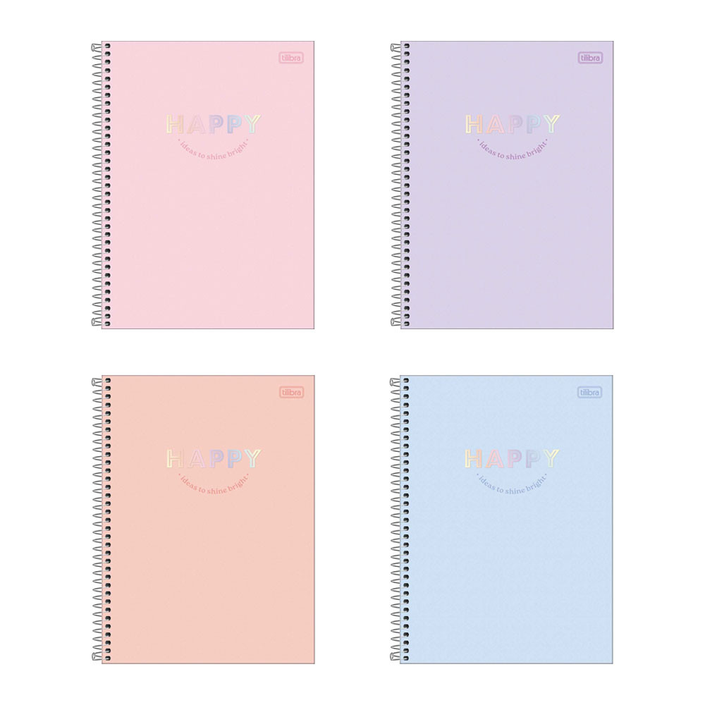 Caderno espiral capa dura universitário 10x1 160 folhas Happy Tilibra