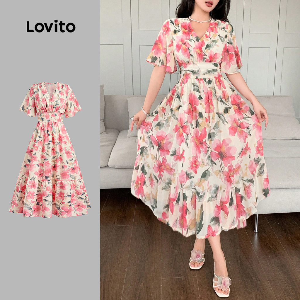 (New) Lovito Vestido Elegante de Primavera/verão para Mulheres LBL28184 em Oferta na Shopee