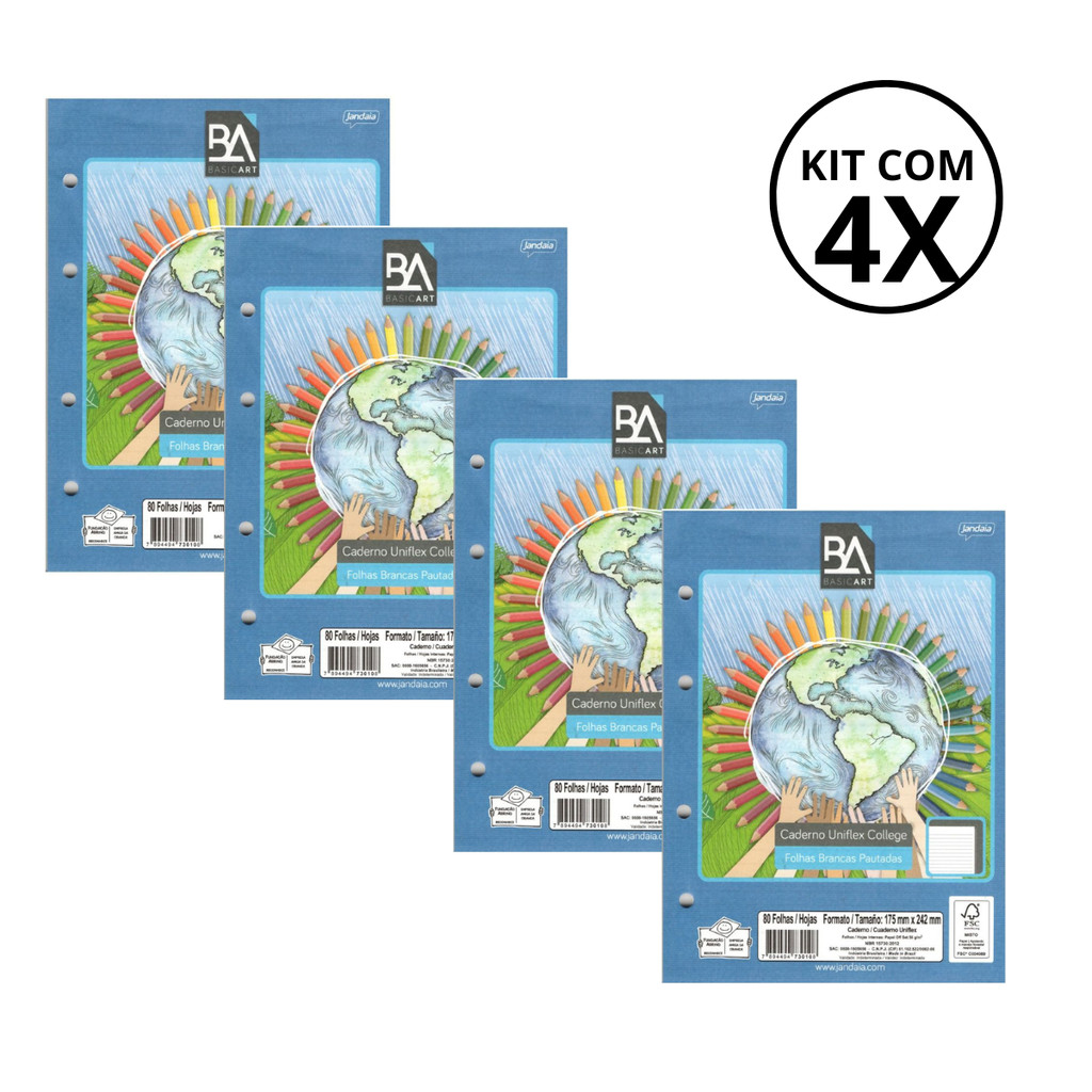 Kit 04 Refil Para Caderno Argolado Colegial 80 Folhas 56g/m² - JANDAIA em Oferta na Shopee