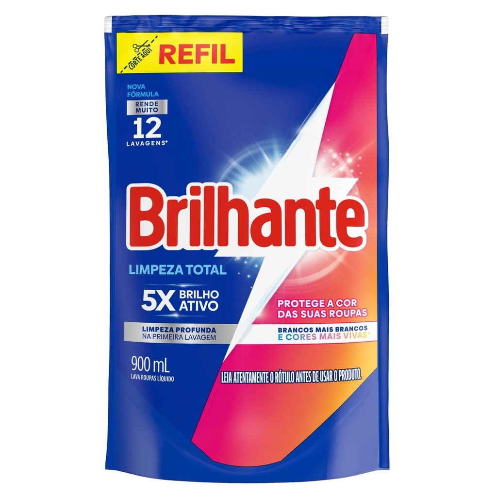 Lava-Roupas Líquido Brilhante Roupas Brancas e Coloridas Limpeza Total 900ml Refil em Oferta na Shopee