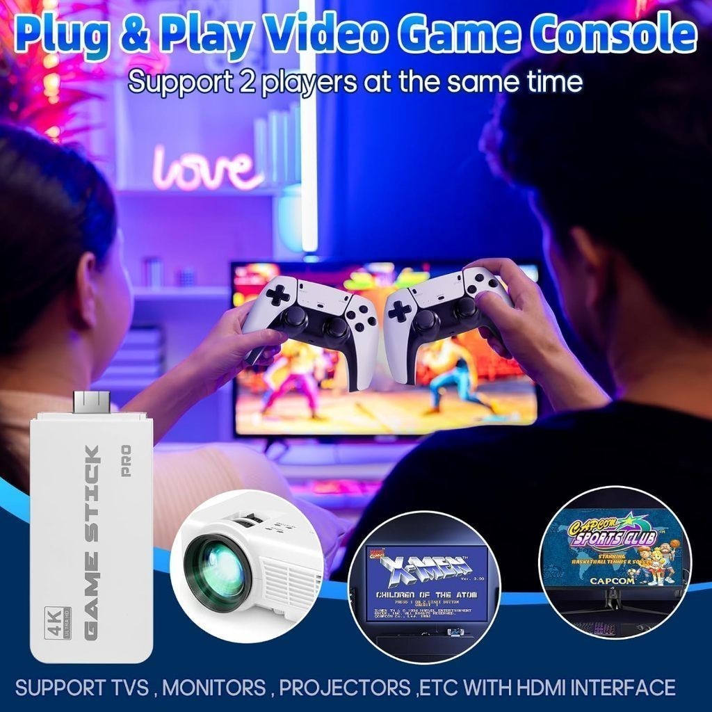 2025 NEW Video Game Stick M15 Plus/M8 4k 64gb Hdmi With 2 Wireless Controllers +20k Moby Games — imagem 2 de 2