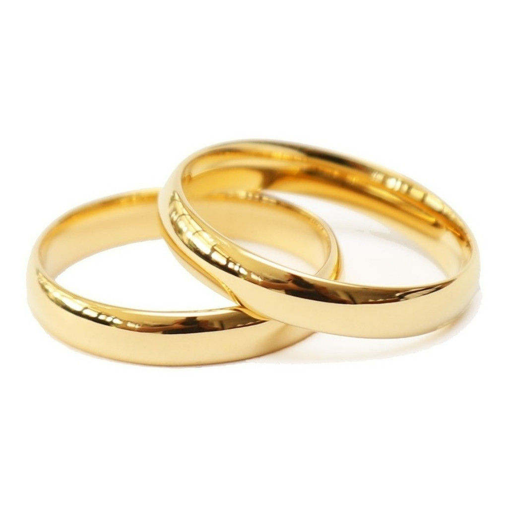 Par de Alianças Anatômica 2mm Banhada a Ouro 18K Casamento Noivado Compromisso Tungstênio