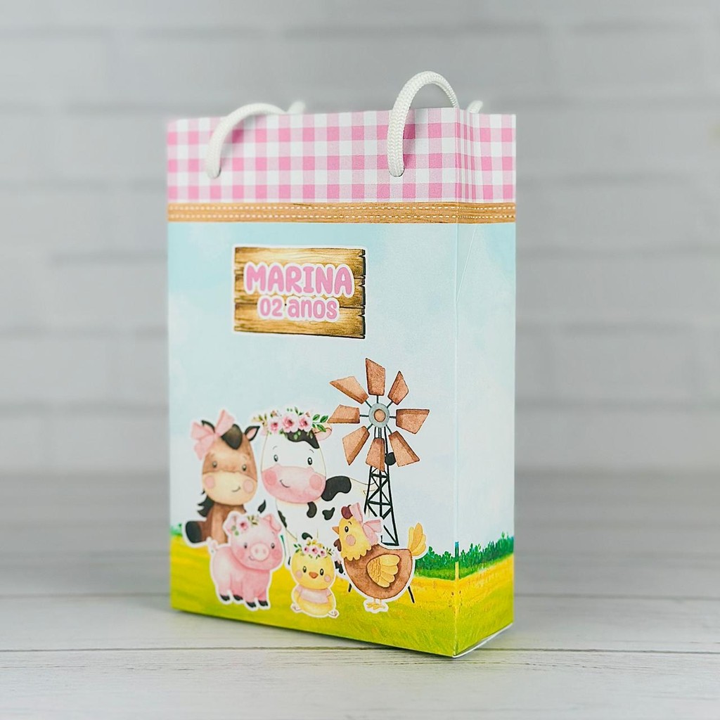 Sacolinha Fazendinha Rosa | Personalizada Com Nome |Mimos Festa Aniversário Lembrancinhas Personalizados Sacola de Doces