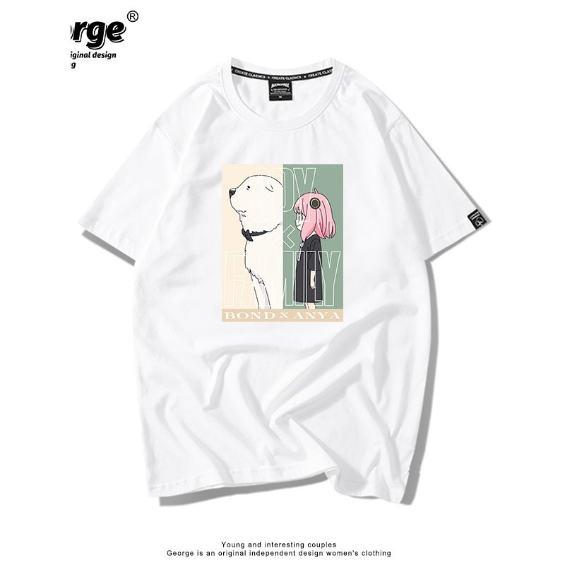 BR.Moonlight unissex oversized Camiseta Anime Anya e Bond Spy x Family Estilo Kawaii Algodão Premium Branco Streetwear