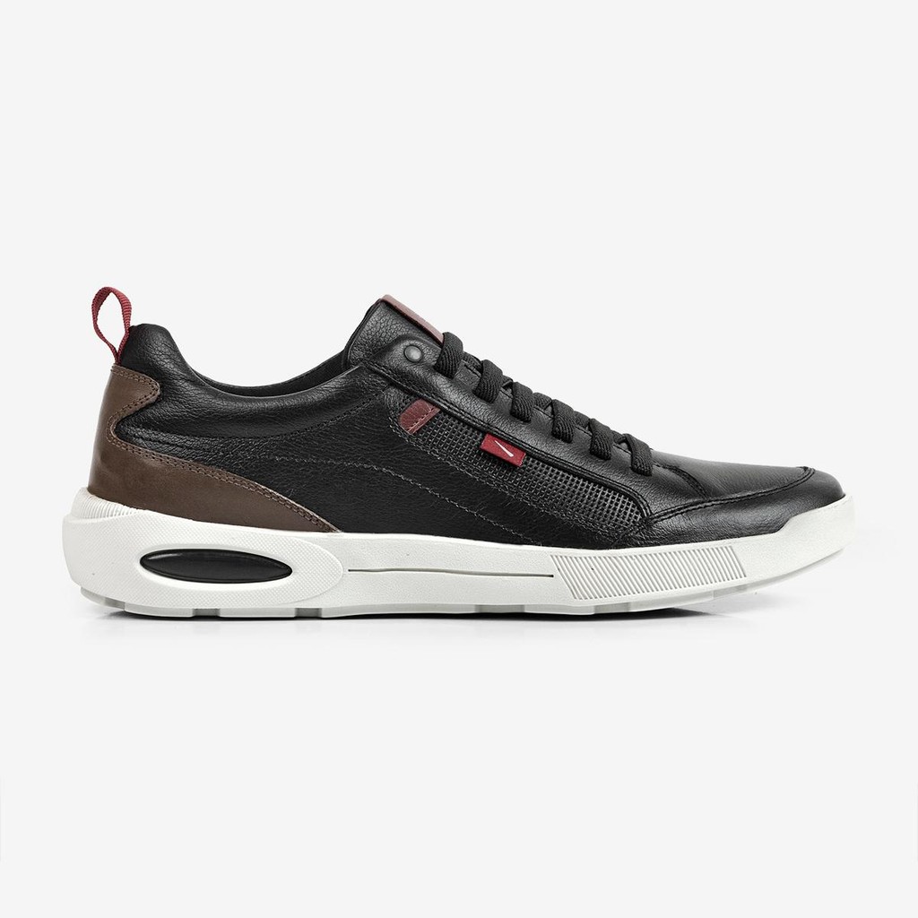 Sapatênis Casual Masculino Couro Ferracini Confortável Elástico Pulse Preto 2271B