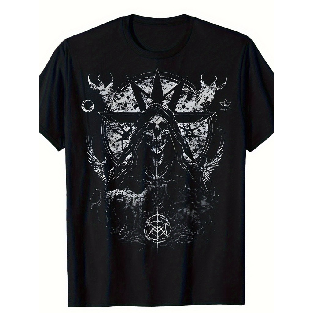 Camiseta Unissex Premium Plus size Gothic Satan Skull Básica Oversized 100% Algodão Confecção Própria em Oferta na Shopee