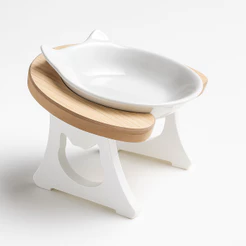 COMEDOURO ELEVADO PARA GATOS COM TIGELA DE PORCELANA ERGONÔMICO
