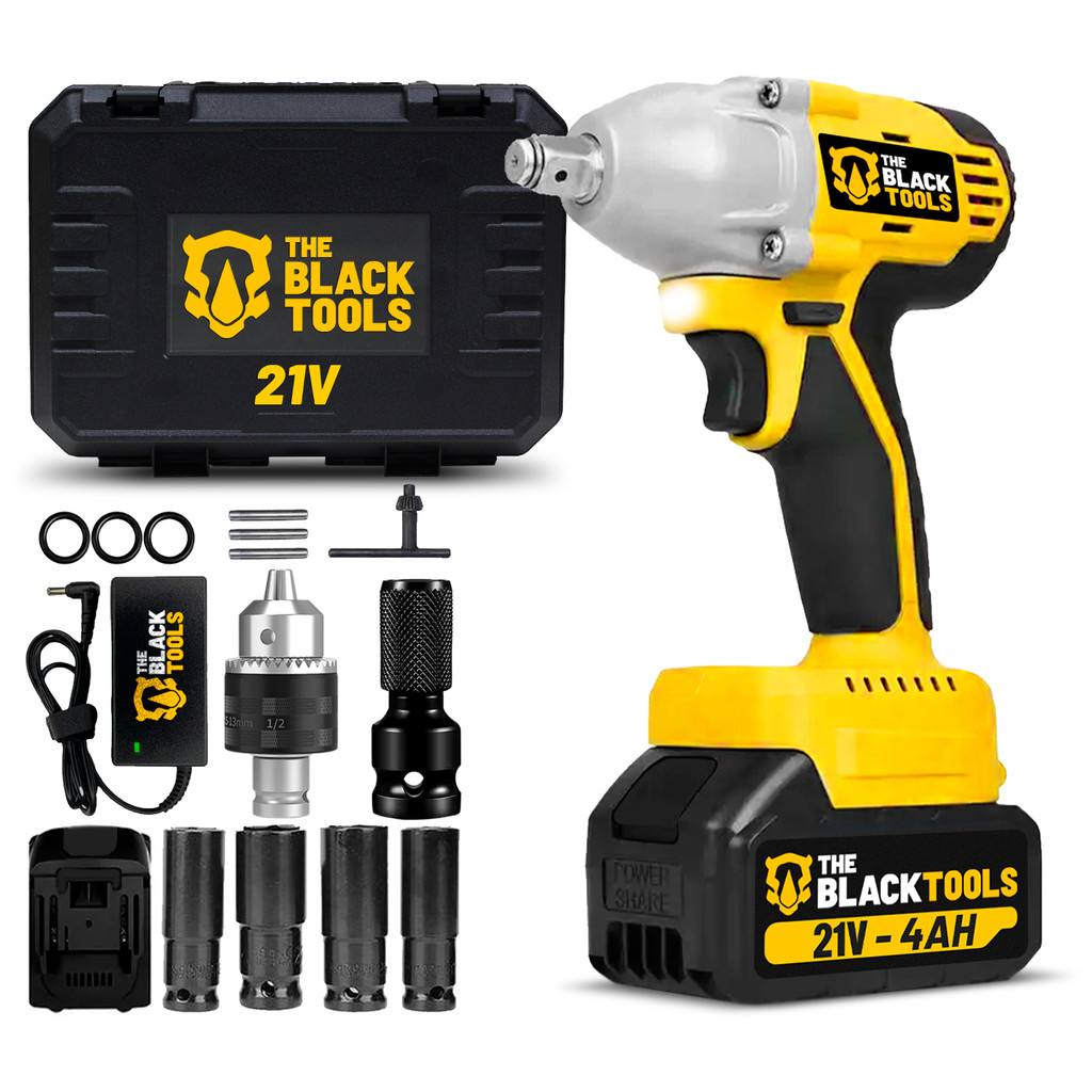 Chave De Impacto Profissional Motor Brushless 430Nm Com Mandril A Bateria 21v Bivolt The Black Tools em Oferta na Shopee