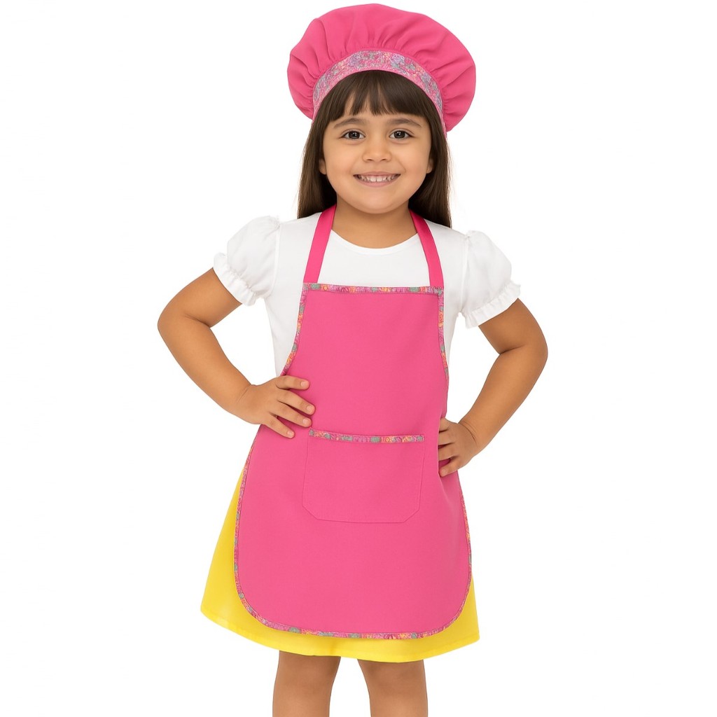 Avental Mini Chef Infantil com Touca Escolar Menina Oxford