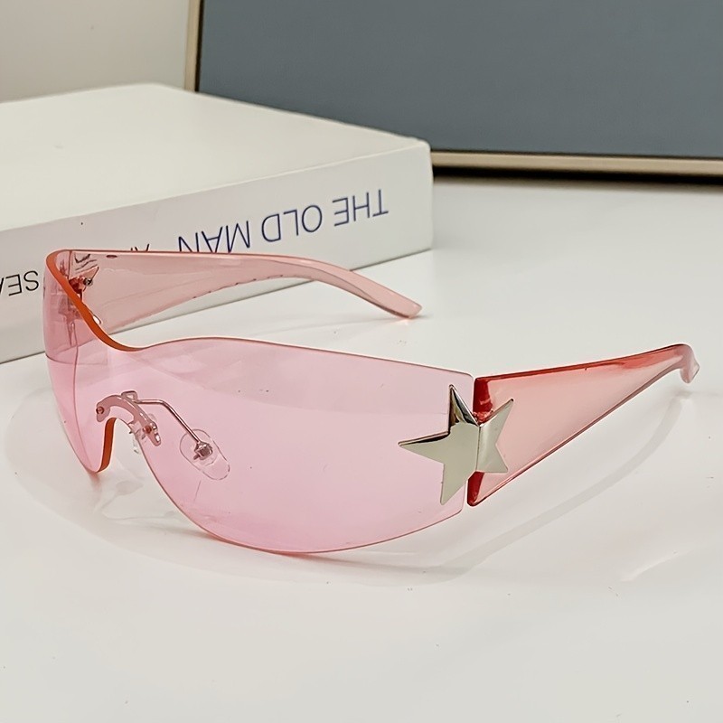 Óculos sem armação de peça única, estilo Y2K, com lentes gradientes, óculos de condução punk, óculos de moda, sem caixa*
