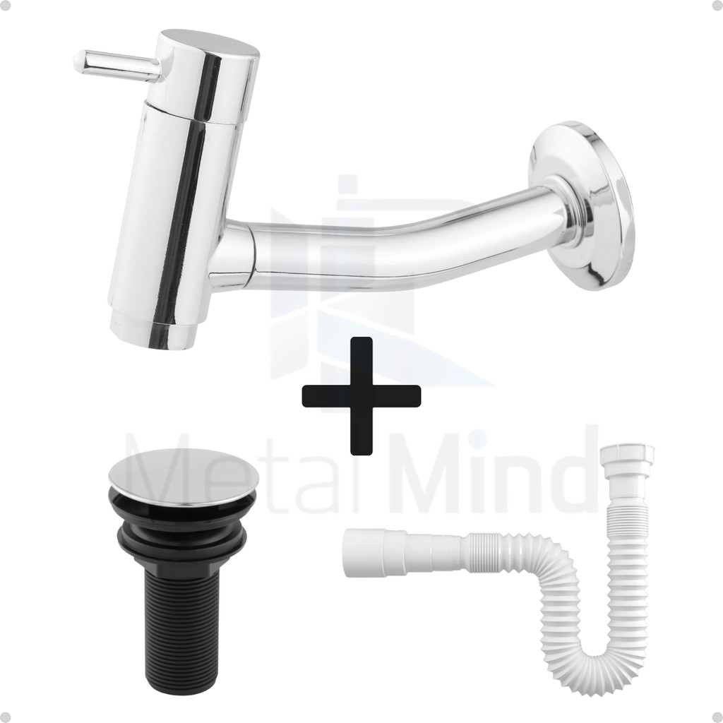 Kit Banheiro em ABS Cromado -Torneira Link 18 Parede, Válvula Click 7/8 e Sifão Flexível Universal em Oferta na Shopee