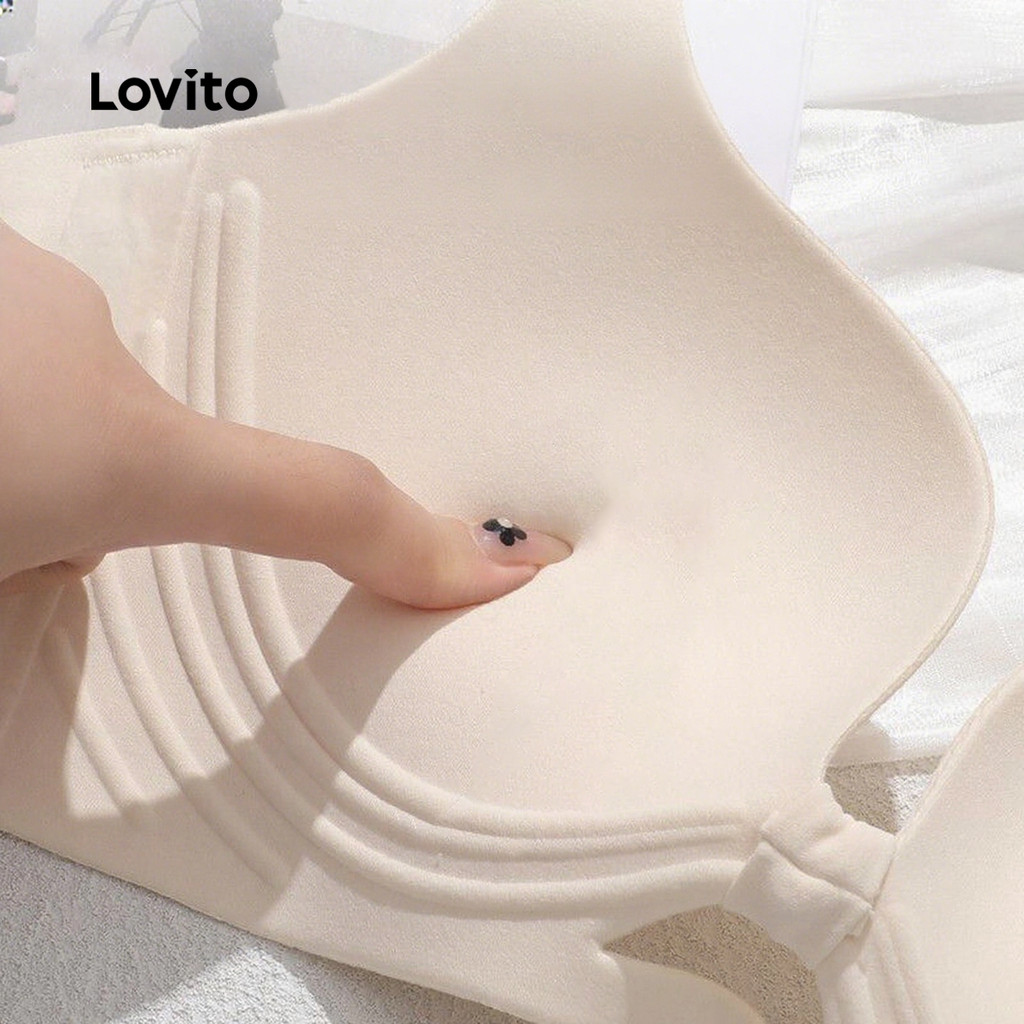 Detalhes do Lovito Bralette Sexy Sem Arame Push Up Recortes Anti-Flacidez Espuma 3D LNE113149