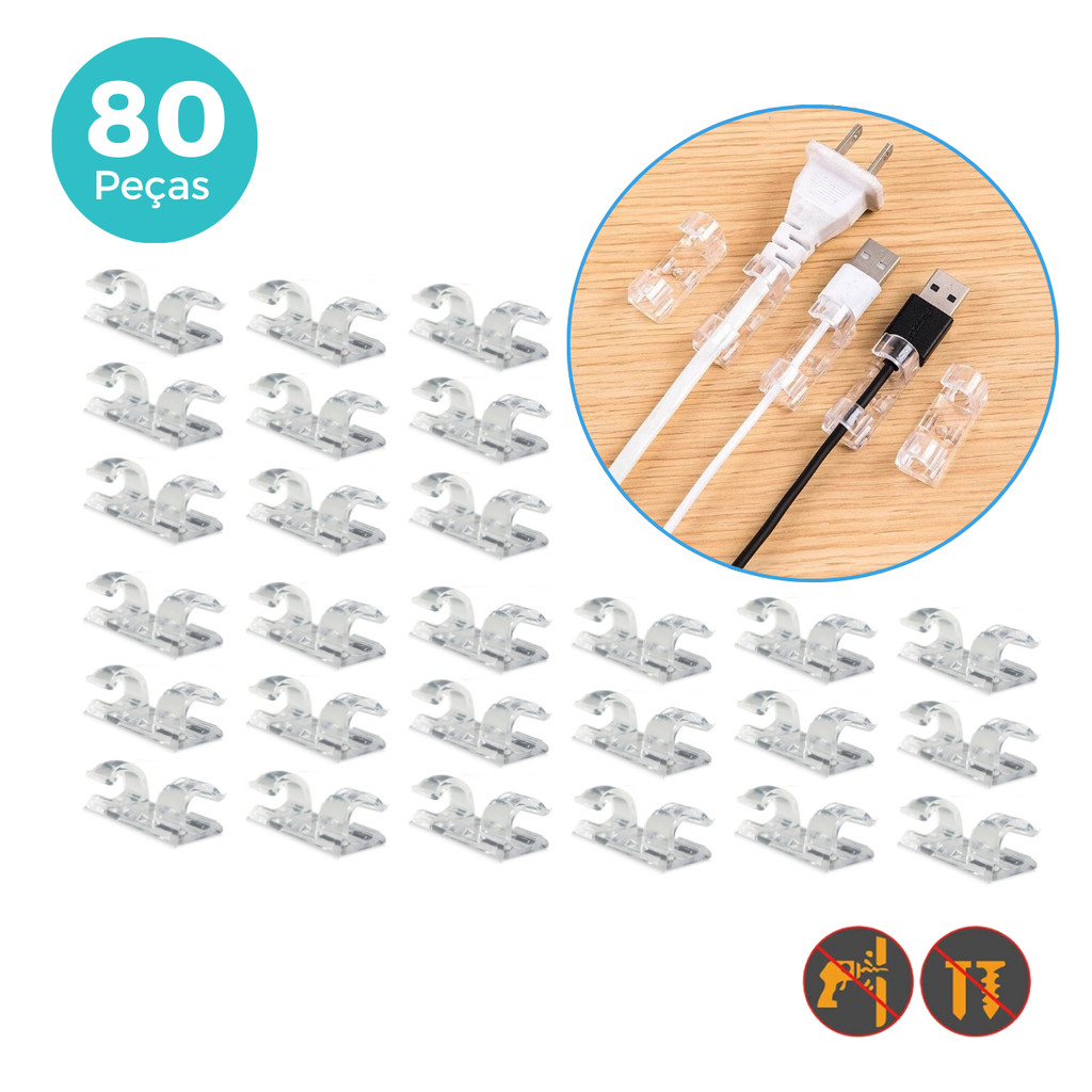 Kit 20/40/60/80 Clips Fixadores de Fios e Cabos Organizador Autoadesivo Parede Transparente Plástico em Oferta na Shopee