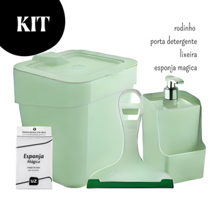 Kit Rodinho de Pia Dispenser Porta Detergente Lixeira Slim Verde Menta Esponja em Oferta na Shopee