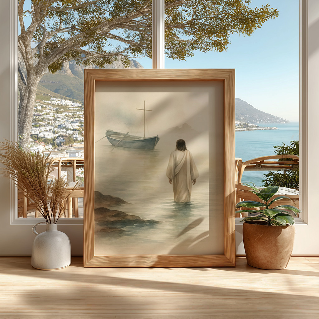 Imagem Quadro Jesus Cristo Barco Cruz Mar Fé Esperança Religioso Bíblico Espiritual Parede Sala Quarto Igreja