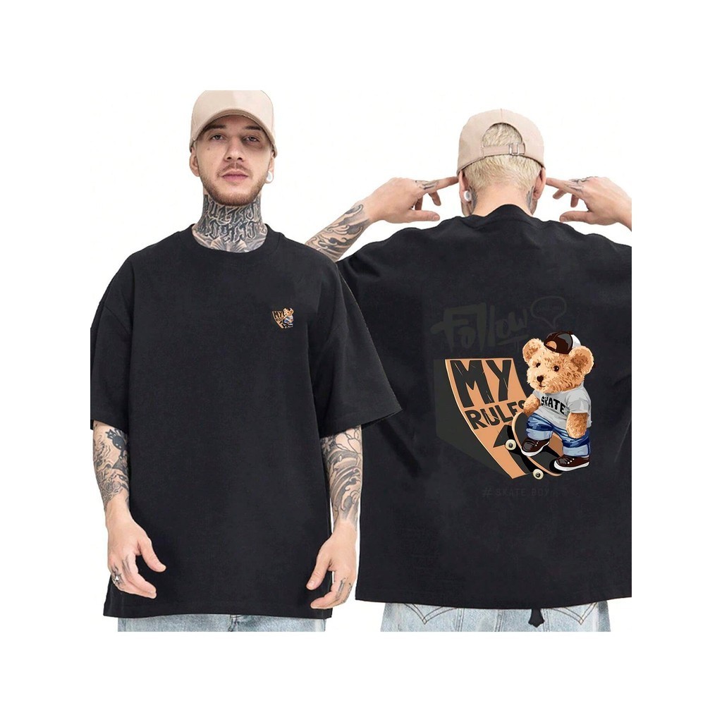 Camiseta OVERSIZED Preta StreetWear Gola em Ribanna Alta Plus Size Modelo: "MY RULES" ! !