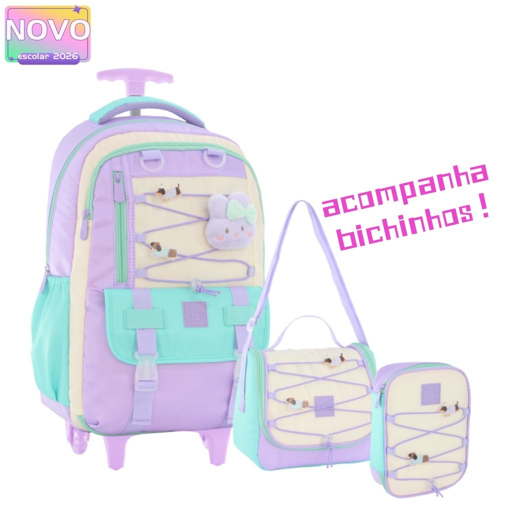 Kit Mochila Carrinho Com Pins Removíveis E Bichinho Acompanhante Escolar Juvenil Com Lancheira Térmica Estojo Box em Oferta na Shopee
