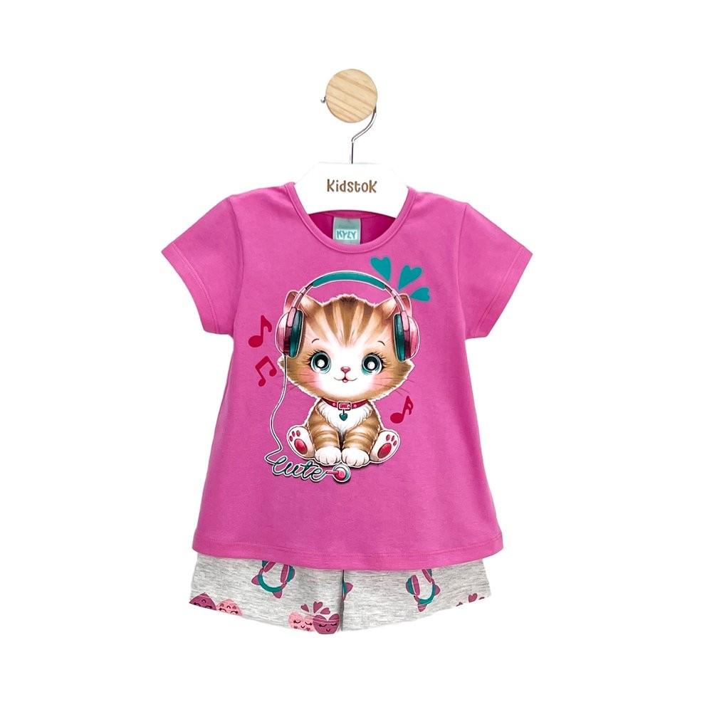 Pijama Menina Manga Curta Gatinho Fone - Kyly em Oferta na Shopee