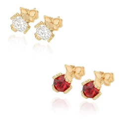 Brincos Rommanel Fol Ouro 18k Solitario Com Cristal 524527