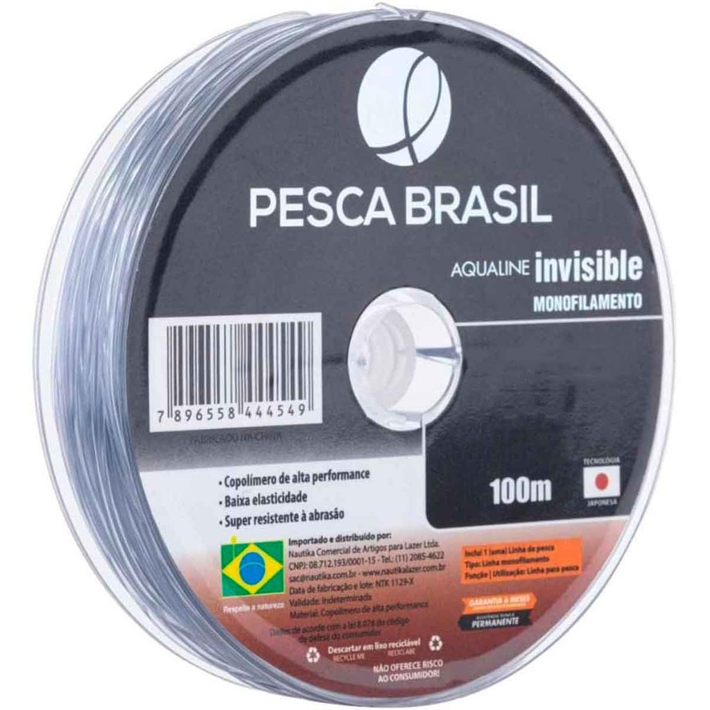 LINHA DE PESCA MONOFILAMENTO AQUALINE INVISIBLE 100M - PESCA BRASIL