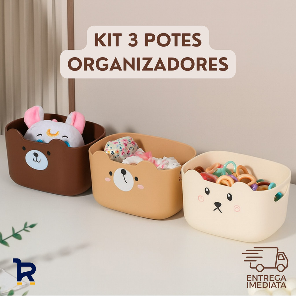 Kit 3 Cesto Organizadores Porta Trecos Urso Capivara Multiuso de Mesa Objetos Pincéis Lápis em Oferta na Shopee