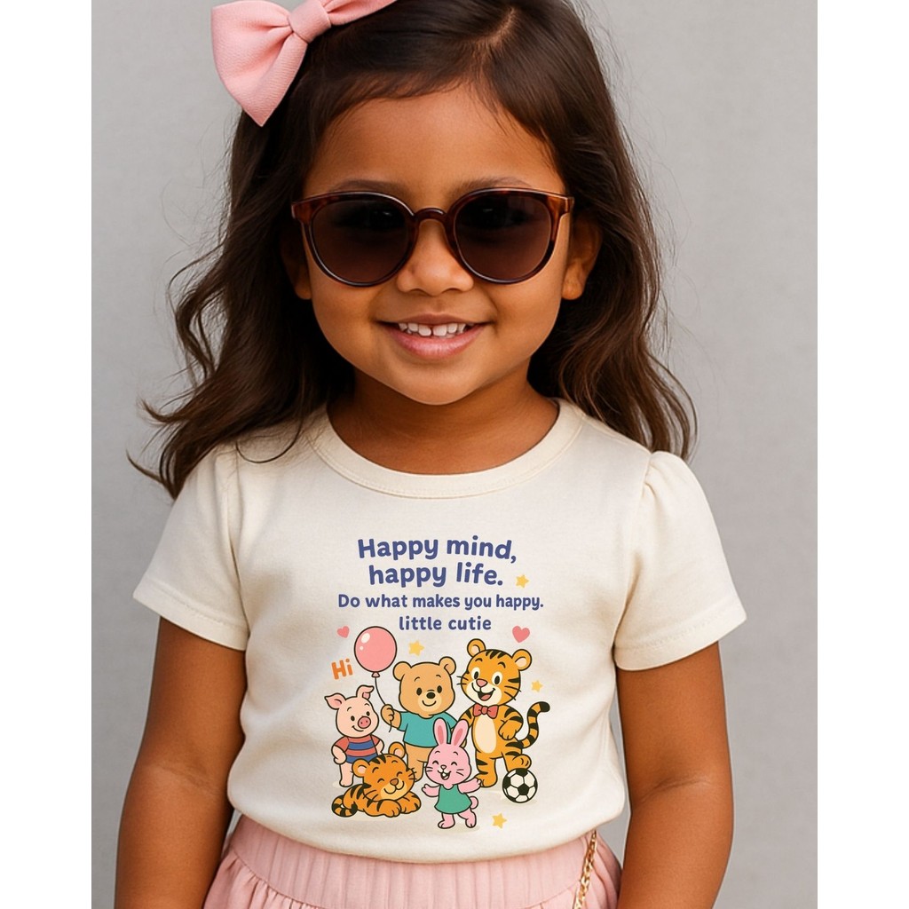 Camiseta Infantil Unissex Algodão Estampada Happy Mind Happy Life