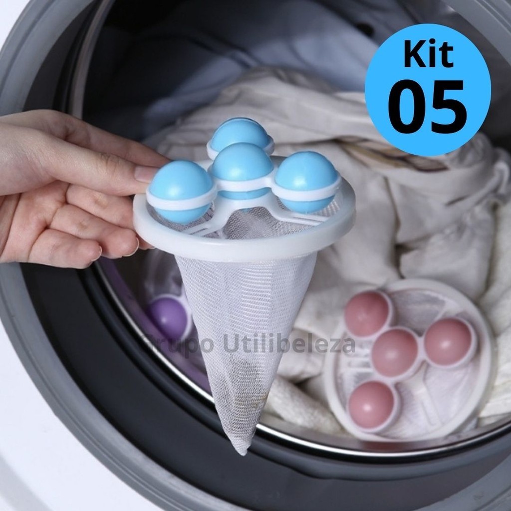 Kit 05 Coletor de Pelos Para Máquina de Lavar Fiapos Flutuante Roupa Reutilizável