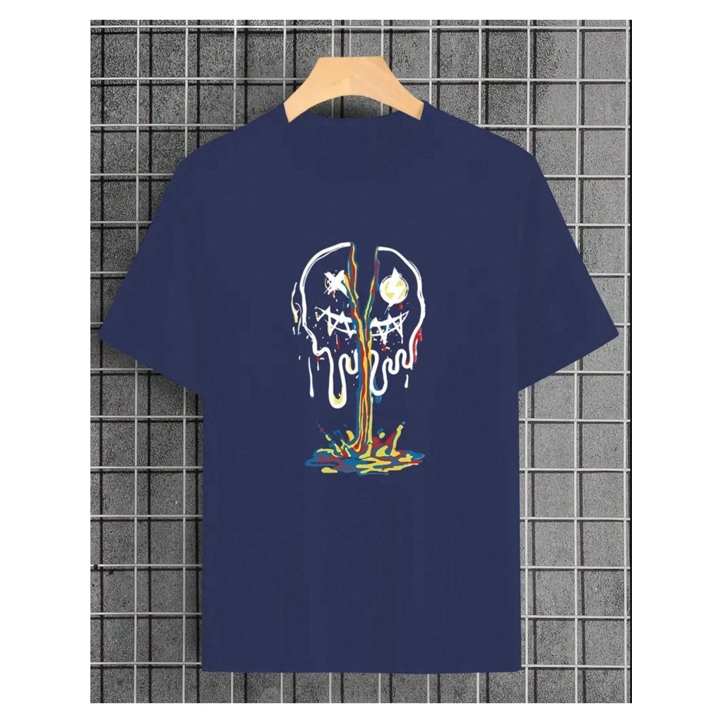 Camiseta Masculina Manga Curta Estampa Gráfica Criativa Cartoon Printed Camiseta Casual Versátil Confortável 